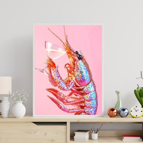 5D Pink Lobster Cocktail Diamond Art kits for Adults Beginners 12x16in | Diamond Painting Kit DIY Full Round Drill Paint by Diamonds Dot Gem Art for Adult, Home Wall Decor - color: KM939-1