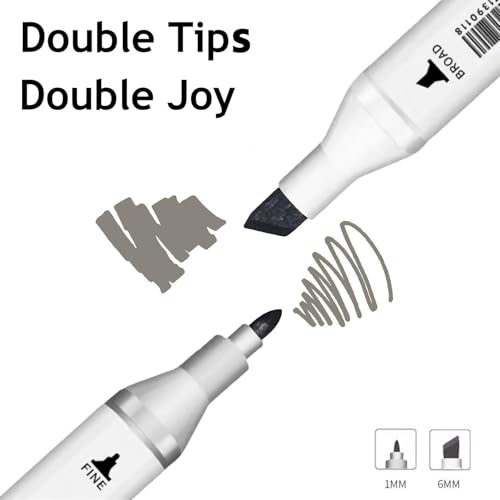 Arhomet 6 Colors Warm Grey Gray Alcohol Markers Set, Dual Tips Art Markers Drawing Sketched Double Tipped for Adults Beginner (Warm Grey) - color: Warm Gray