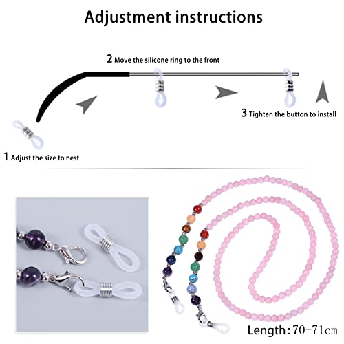 TUMBEELLUWA Reiki 7 Chakra Stone Beads Eyeglasses Chain for Women Men - color: Pink