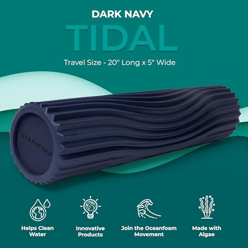 Oceanfoam Tidal Roller - Dark Navy - Muscle Massage Foam Roller for Back Pain & Stretching - Firm and Ergonomic Wide Wave Textured - Yoga, Athletics, & Wellness - Full Size, 20" x 5" - color: Dark Navy