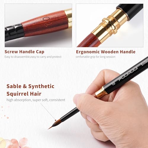 3pcs Dual-Tip Travel Watercolor Brushes - 6 Tip Styles, Fuumuui Sable Synthetic Squirrel Hair Travel Brushes Set with Leather Pouch Perfect for Watercolor Gouache Ink Painting - color: Black3