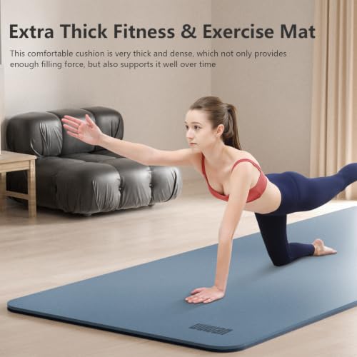 Yoga Mat, 80cm Wide, 1/3 Inch Thick Exercise Mat, Carry Strap, Fitness - color: Blue-gray&navy blue