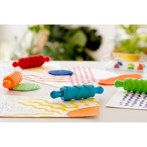 READY 2 LEARN Paint and Dough Texture Rollers, Set of 4 | Patterned Rolling Pins for Kids, Craft Accessories and Art Tools, Original Colors - style: Original Colors