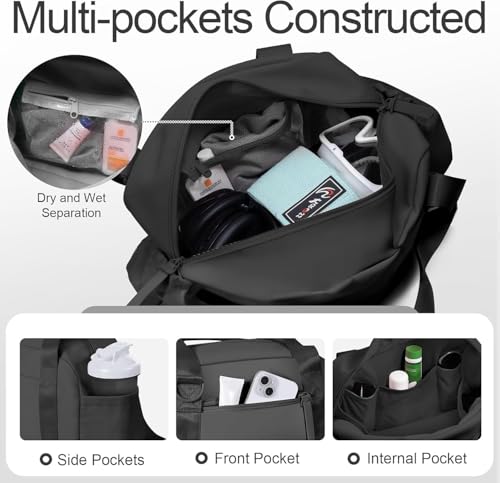 Mini Gym Bag for Women Girls Small Gym Tote Bag with Wet Compartment Waterproof Travel Duffle Bag Cute Workout Sport Bag - color: Black-14in