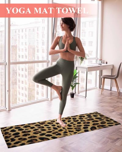 Leopard Print Yoga Towel for Hot Yoga Non Slip, Brown Yellow Retro Animal Fur Pattern Absorbent Yoga Sweat Mat Towels Microfiber Hot Bikram Pilates Fitness Towel 26"x70" - size: 26x70in