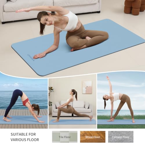 8mm Extra Wide 80cm Yoga Mat Non Slip | Spacious 80cm x 72" mat for tall users, gym, pilates. POE, reversible dual-color, non-slip, tear-proof, odorless, strap. - color: Blue-gray+Navy blue