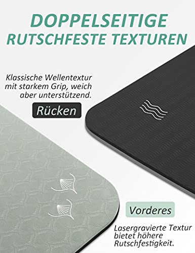 BEAUTYOVO Yoga Mat with Strap, 1/3 Inch Extra Thick Yoga Mat Double-sided Non Slip, Professional TPE Yoga Mats for Women Men, Workout Mat for Yoga, Pilates and Floor Exercises - color: Matcha Green & Graphite Grey