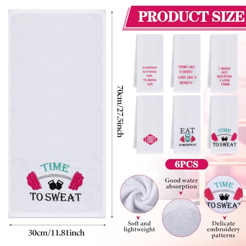Hahafelt 6 Pcs Funny Novelty Fitness Gym Embroidered Towels with Quotes Pink Cotton Fitness Sweat Towels Personal Trainer Workout Gifts for Women Yoga Bodybuilding Lovers Gift