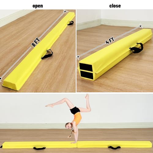 Marfula 6 FT / 8 FT / 9 FT Folding Gymnastics Beam Foam Balance Floor Beam - color: Light Yellow, size: 8 Ft