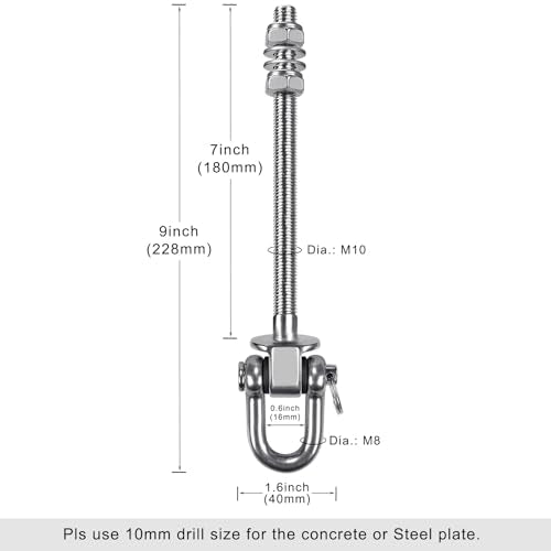 SELEWARE Heavy Duty Stainless Steel Swing Hangers with Bearings (Set of 6), Swing Bolts M10 x 9", 1800LB Capacity for Wood & Steel Beams, Yoga Hammock, Porch Swing | 304 Stainless Steel, M10 x 9 Inch Bolts, Supports Up to 1800LB, Designed for Wood Beams,
