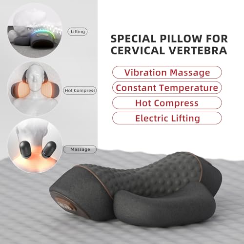 3-in-1 Neck Massager Pillow with Heat and Vibration, Ergonomic Cervical Support Pillow for Relaxation, Adjustable Massage Levels Electric Neck and Shoulder Massage Device for Home Office