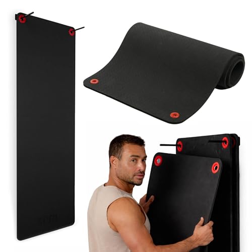Bundle of SPRI Hanging Exercise Mat 71"L x 23"W x 3/8" Thick + SPRI Wall-Mounted Rack for Hanging Exercise Mats, Black