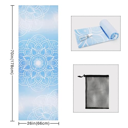 Microfiber Yoga Mat Towel with Corner Pockets - Non Slip, Moisture Wicking, Absorbent, Mandala Pattern, Easy for Travel, Use in Hot Yoga, Bikram, Pilates and Fitness - color: Mandala Blue, size: 70"x26"