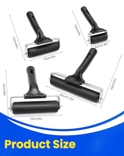 UCEC 4 Pack Brayer Rollers Rubber Ink Roller for Printmaking DIY 2.4"-7.9" | Brayer Roller for Gluing, Diamond Painting & Block Printing, Durable Rubber Ink Rollers in 2.4", 4", 5.9" & 7.9" for Crafting - color: 2.4+4+5.9+7.9 Inch-Black