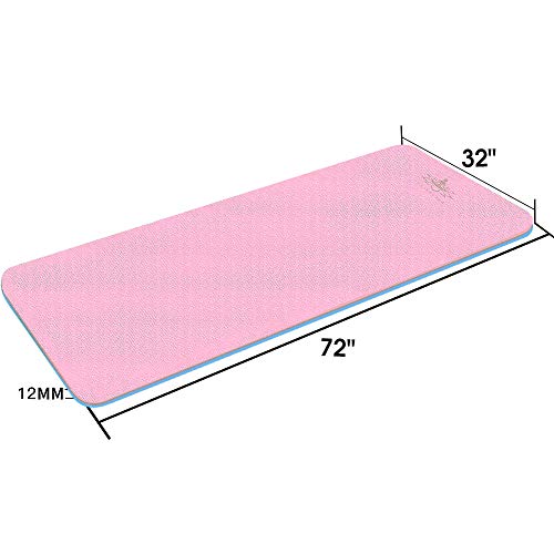 Hatha Yoga Extra Thick TPE Yoga Mat - 72"x 32" Thickness 1/2 Inch -Eco Friendly- With High Density Anti-Tear Exercise Mats For Home Gym Travel & Floor Outside - color: Pink/Blue