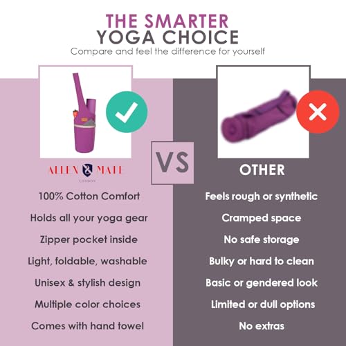 ALLEN & MATE 100% Cotton Canvas Yoga Mat Bag, Fits Mats up to 72 In Long and 7.5 In Thick, Wide Shoulder Strap, Zip Pocket, Blue Stripe - color: Purple