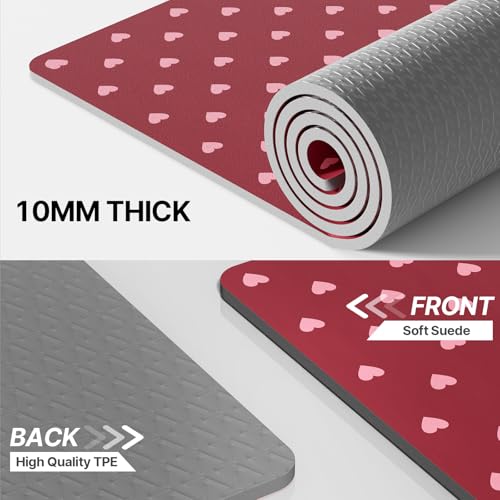 ILILI Suede TPE Yoga Mat, 10mm Thick, 76" x 28" Extra Long with Strap - color: Rose Pink