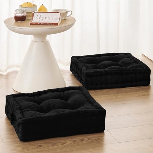 Wellsin Square Floor Pillows for Adults Kids - Meditation Floor Pillow Seating Cushion - Tufted Floor Cushion with Shredded Foam & Velvet Cover, 1 Pack, 20x20 Inch, Black - color: Black, size: 1 Pack (20"x20")