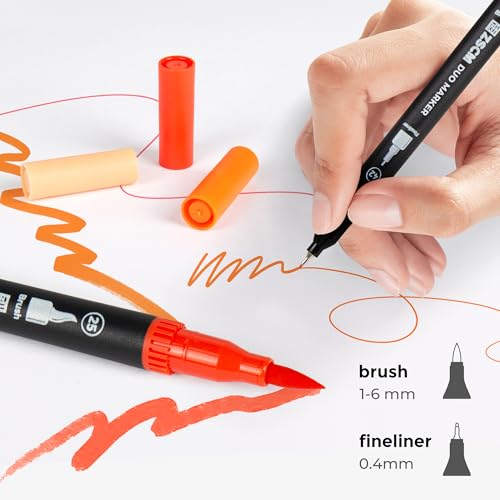 ZSCM QUALITY DECIDES THE FUTURE Orange Duo Tip Marker Pens, 12 Fine & Brush Tip Pen For Adult Coloring Books - color: 12 Orange