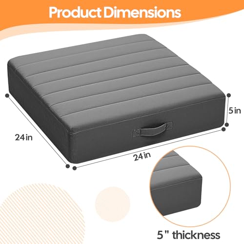 MeMoreCool 24 Inch Square Floor Pillow for Adults, Grey Thick Foam Cushion - color: Dark Grey, size: 24 Inch