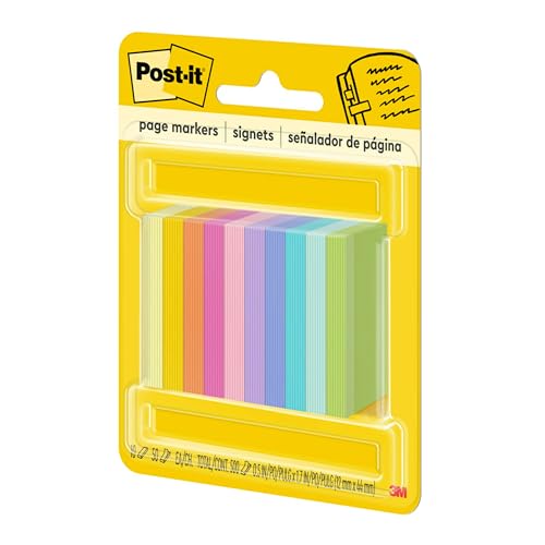 Post-it Page Markers, Assorted Bright Colors, 1/2 in x 2 in, 50 Markers/Pad, 10 Pads/Pack (670-10AB) - size: 500 Sheets (Pack of 1)