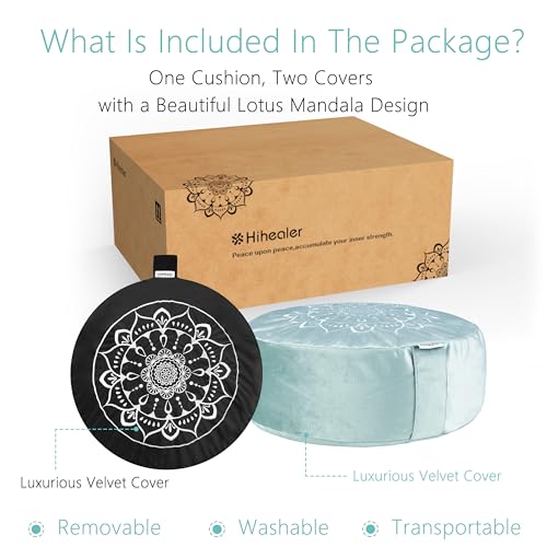 Hihealer Meditation Cushion, Traditional Tibetan Velvet Meditation Pillow | Buckwheat Yoga Bolster, Large Floor Cushion & Pillow for Adults, Zafu Zabuton Set, Zen Meditation Mat - color: Tranquil Night & Day