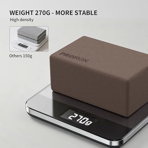 PROIRON Yoga Blocks, 2 Pack Supportive High Density Premium Eva Foam, Soft Non-Slip Surface with Curved Edges Stretch Blocks For Yoga, Pilates, Stretching - color: Brownish Coffee