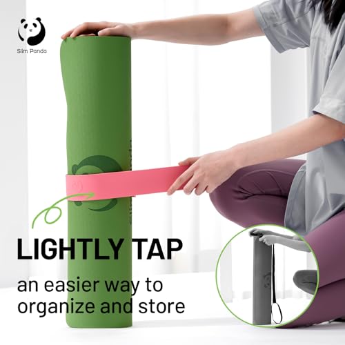 Slim Panda Yoga Mat Strap Slap Band, One Snap Keeps Mats Tightly Rolled, Heavy-Duty Clasp Fits Most Size Mats(24" L X 2" W) - color: Pink