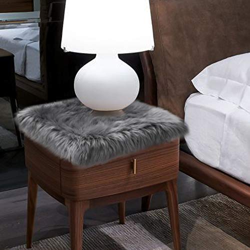 Softlife Grey Faux Fur Sheepskin Chair Cover Seat Cushion Pad Super Soft Area Rugs for Living Bedroom Sofa Dorm (1.6ft x 1.6ft) - color: Grey