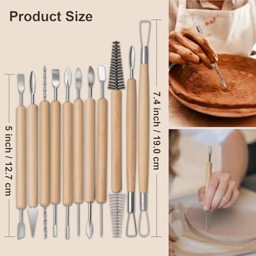 Amrules 43 Pcs Polymer Clay Sculpting Tools Kit for Adults, Light Yellow | Multi-Functional for Carving, Dotting & Molding, Ideal for Art Class & Pottery Studio, Comes with Zipper Storage Bag - color: Lightyellow-43Pcs