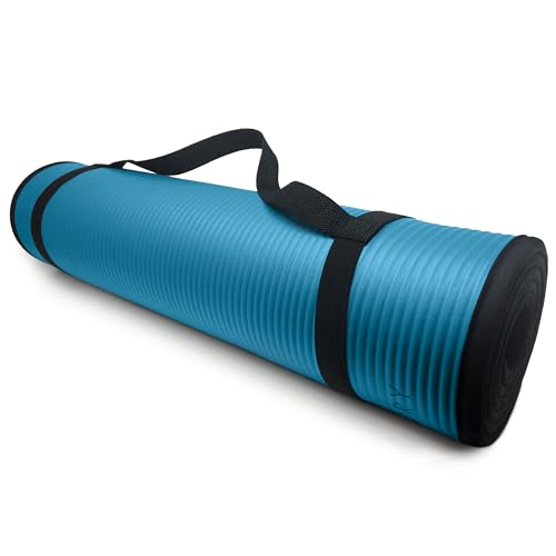 MICRODRY Multi-Purpose Fitness Mat, Cushioned & Non-Slip Foam for Yoga, Pilates, HIIT, Skid-Resistant and Tear-Resistant, 24"x72" with Carry Strap - color: Blue