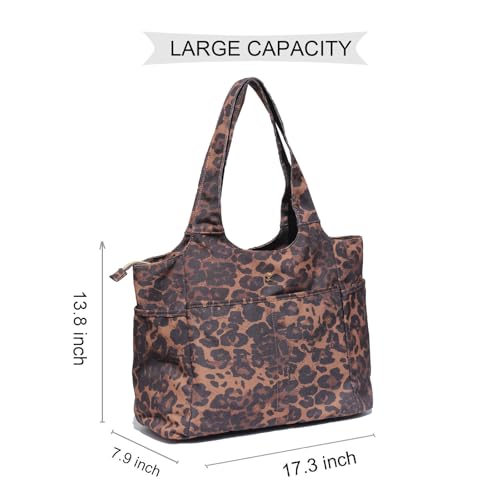ESVAN Yoga Tote Bag Mat bag Women Shoulder Bags Carryall Tote for Travel Office Workout Gym Nurse Beach - color: Canvas Brown Leopard Print