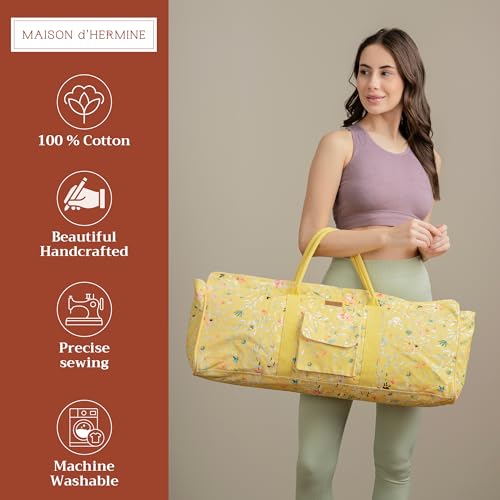 Maison d' Hermine Yoga Mat Duffle Bag Gym Tote Yoga Mat Carry Bag | Cylindrical bag for Woman Men Gifts Adjustable shoulder straps with Drawstring Water Bottle Pocket and zipper pocket - color: Colmar - Yellow, style: Yoga Mat Tote