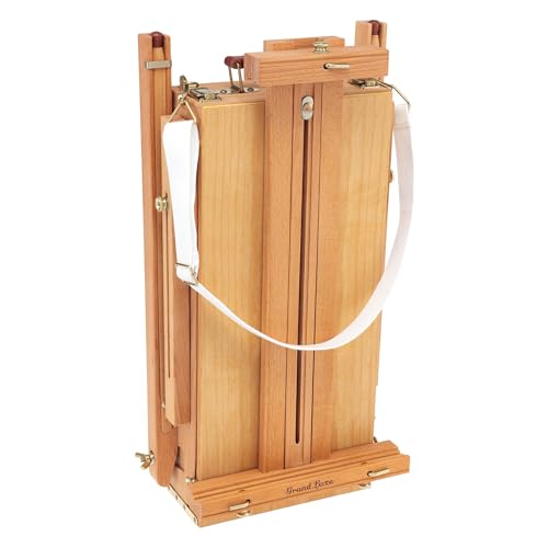 Grand Luxe Half Box French Easel - Premium Oiled Beechwood Painting Kit with Wooden Easel Stand for Painting, Adjustable Height 44-71 Inches, Metal Lined Drawer, Leather Handle, Brass Hardware - size: Half Box