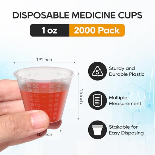 Turbo Bee Disposable Medicine Cups (1 oz) 2000 Pack,Small Plastic Measuring Cups for Medical Purposes, or Mixing and Measuring Resin, Epoxy, DIY Arts, Paint - color: 1OZ-2000PACK