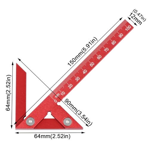 Aluminum Alloy Center Positioning Ruler, 45/90 Degree & Right Angle & Centerline Positioning, Red High-Precision Metric Measuring Multi-Function Arrow Ruler,043R - color: Red(Metric)