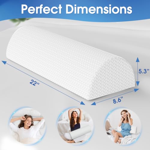 Knee Pillow for Back Sleeping Memory Foam Half Moon Bolster Pillow for Legs | Under Knee Support, Ankle & Foot Comfort Orthopedic Pillow for Side Sleepers (White, 22" x 8.7" x 5.3") - color: White, size: Large