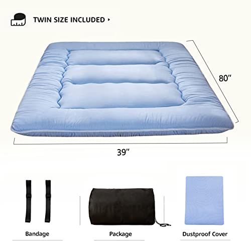 MAXYOYO Japanese Floor Mattress 4" Thick Twin Size Foldable Futon Mattress - color: Dusty Blue, size: Twin