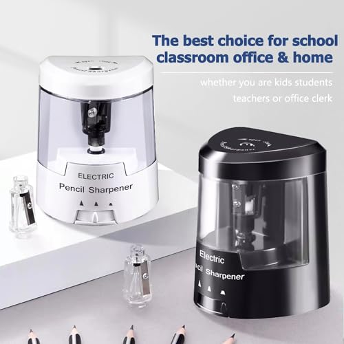 Electric Pencil Sharpener, Battery (Not Included) USB Powered, Portable for NO.2 Pencils, Automatic and Durable with 3 Sharpness Options - Classroom, Home, Office White - color: Creamy