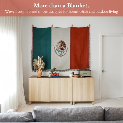 Mexico Flag Woven Throw Blanket | Lightweight Cotton Blend | 70x50 Inches | Multipurpose Blanket for Bed, Sofa, Picnic, Beach, Tapestry, Decor or Gift - color: Mexico