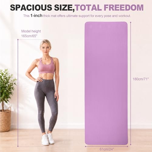 HULKFIT High Density Non Slip Yoga Mat, Extra Thick Exercise Mat with Carrying Strap, for Pilates, Fitness, Home Gym & Floor Workouts - Multiple Thickness & Multiple Color - color: Taro Purple, size: 71"L x 24"W x 1"Th