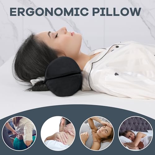 ROYALAY Neck Pillow for Sleeping Round Roll Pillow Including 2 Pack Half Moon Cervical Pillow, Foam Roll Pillow for Pain Reduce, Washable Bolster Pillow for Head Neck Back and Legs, Black - color: Black