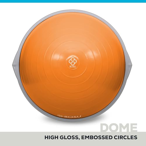 Bosu Balance Ball Exercise Trainer, Home Gym Equipment w/Guided Workouts & Pump, 26" Inflatable Fitness Platform for Strength Training, Standing, Balancing, and Core Workout - color: Orange/Gray