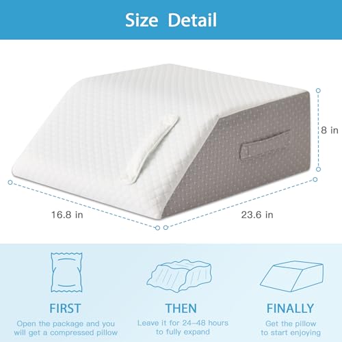 MEGCXIT Leg Pillow Elevation Blood Circulation, Leg Wedge for Elevation for Swelling, Leg Elevating Pillow for After Surgery, Memory Foam Foot Knee Pillow for Back Sleeping 23.6×16.8×8 Inch White/Grey - color: White/Grey, size: 23.6*16.8*8 Inch