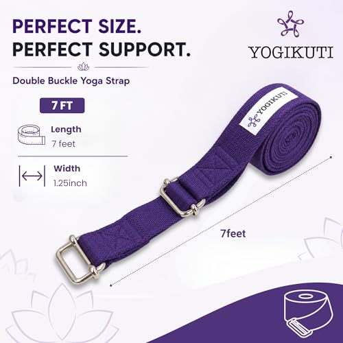 Yogikuti Double Buckle Yoga Strap - Adjustable Stretching Strap for Enhanced Flexibility in Yoga, Pilates, and Physical Therapy, Available in Various Colors and Lengths for All Fitness Levels - color: Purple