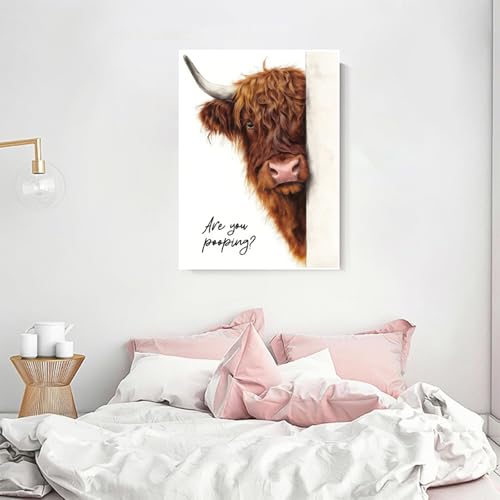 Highland Cow Diamond Art Kits for Adults Diamond Painting Kit for Beginner | Bathroom Animal 5D DIY Funny Diamond Dots Full Drill Crafts for Gem Art Dot Art for Adults Home Wall Decor for Teens 12x16 in - color: DP03387