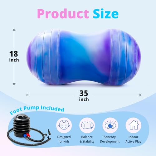 18''/20'' Peanut Ball for Kids & Adults, Anti-Burst Exercise Ball | Peanut Shaped Ball for Autism Sensory Training, Pregnancy & Physical Therapy, Yoga Balance Ball Chair for Fitness - color: Blue-purple, size: 18''(45cm*90cm)