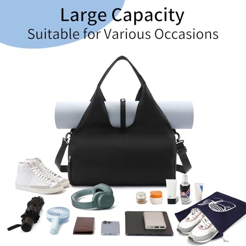 Handbag for Women Yoga Bag Large Capacity Yoga Pad Buckle with Shoe Compartment Water Bottle Sports Gym Bag Travel - color: C02-2 Black