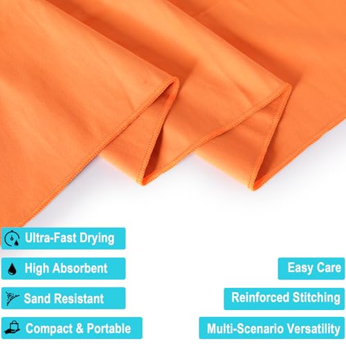 Your Choice Quick Dry Towel - Super Absorbent Microfiber for Gym, Travel, Camping | Ultra Compact & Lightweight - color: Orange, size: S (16 x 32" 2Pack)
