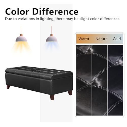 Joveco 51 Inch Storage Bench,Leather Tufted Storage Ottoman with Legs - color: 51", Pure Black